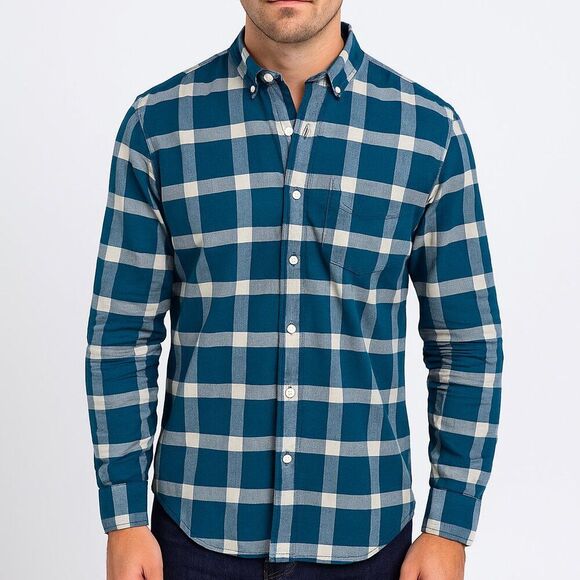 NWOT Ben Sherman Mens Teal Check Button Down Shirt - Picture 1 of 12